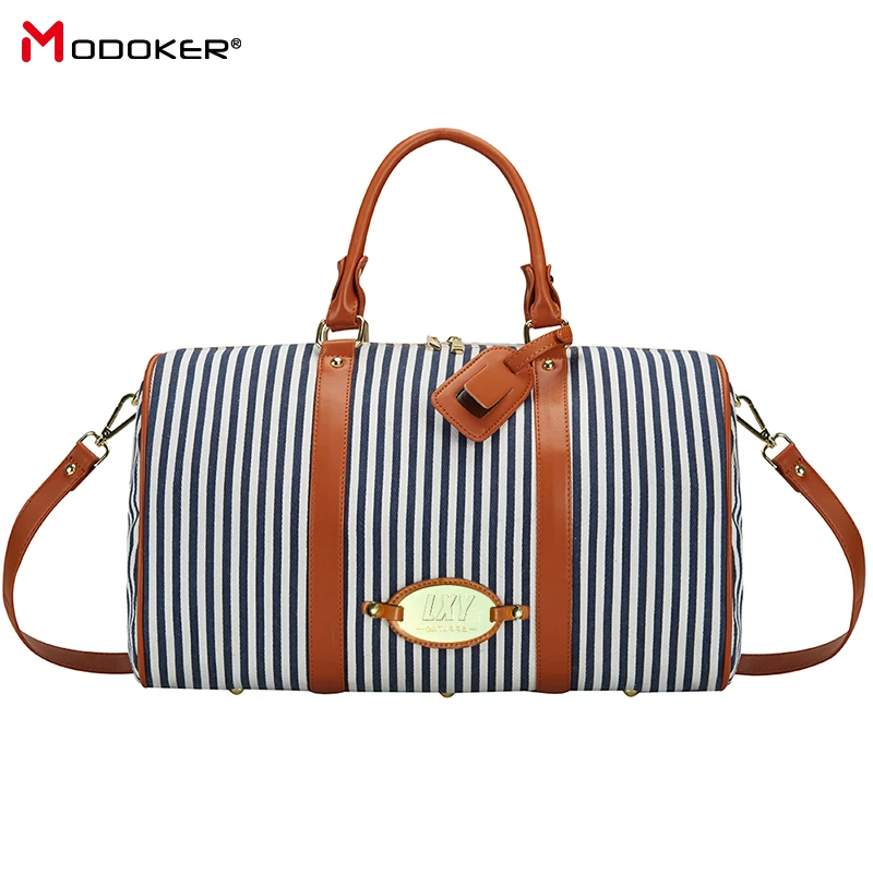 Modoker большая Женская дорожная сумка в черно белую полоску органайзер