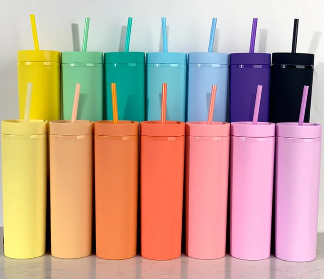 

CNCF Store Wholesale 16oz Matte Acrylic Skinny Tumbler Plastic Colorful Matt Cups With Lid And Straw