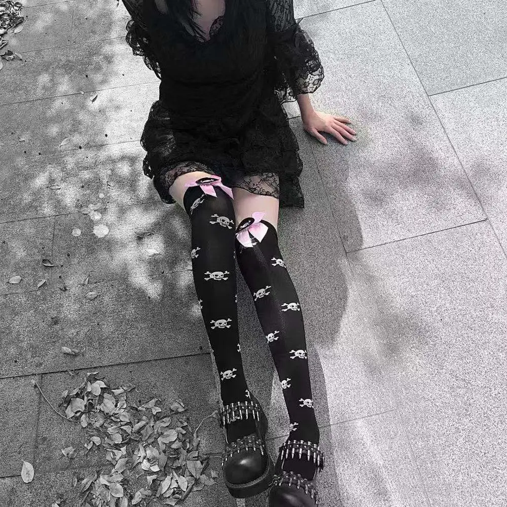 

2021 Harajuku Women Bow Socks Fashion Stockings Casual Cotton Thigh Gothic Cotton High Socks Girls Womens Female Long Knee Sock