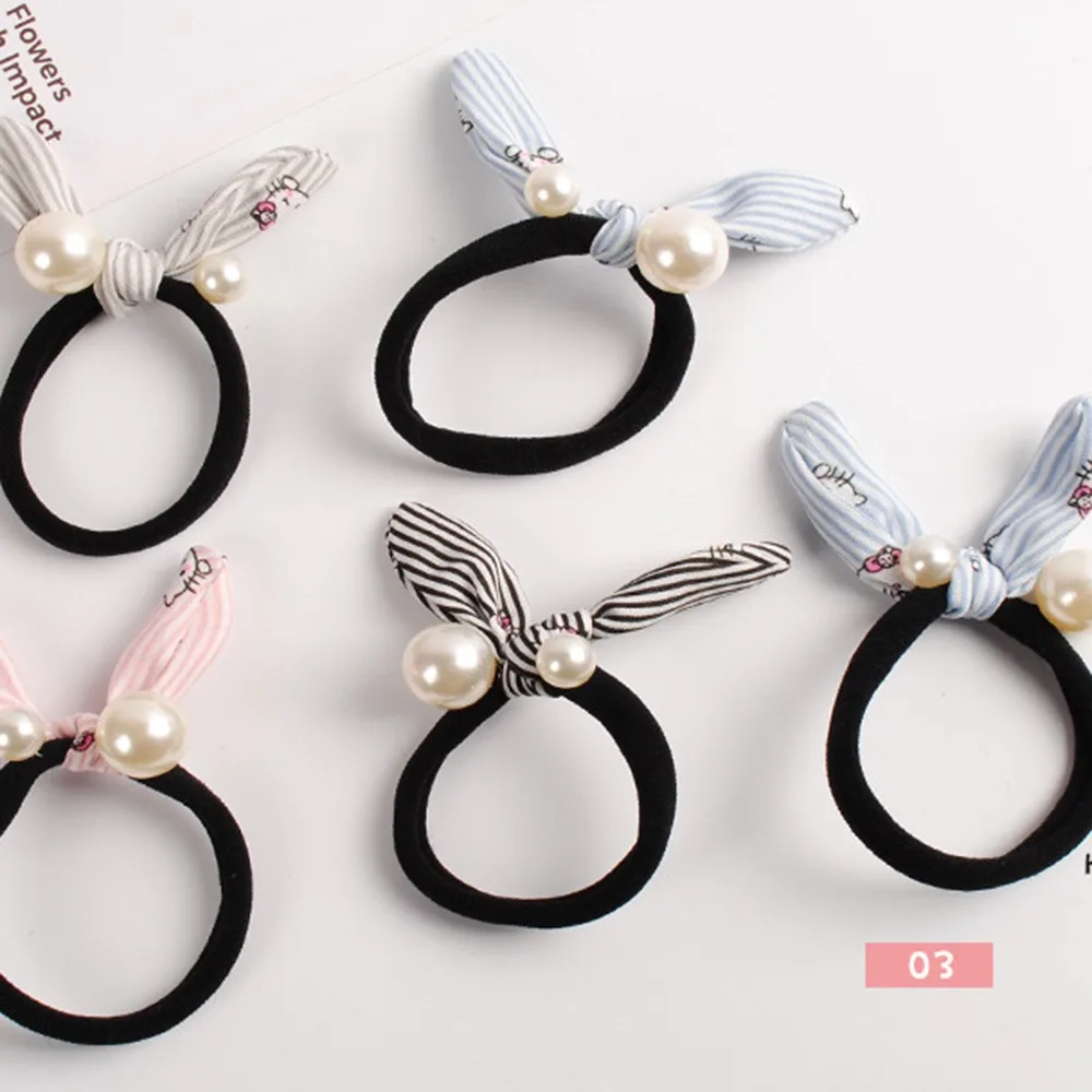 5pc Новинка, Корейская сетка, красная резинка, веревка для ногтей, жемчуг, золотая шелковая веревка для волос, браслеты для волос, аксессуары для волос - Цвет: 5pc