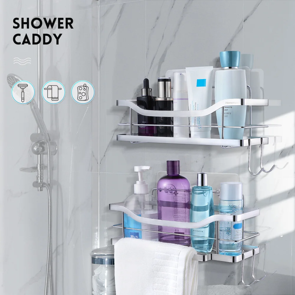 

HOMEMAXS 2PCS Shower Caddy Bathroom Storage Shelf Wall Mounted Rack Shower Organizer Storage Rack