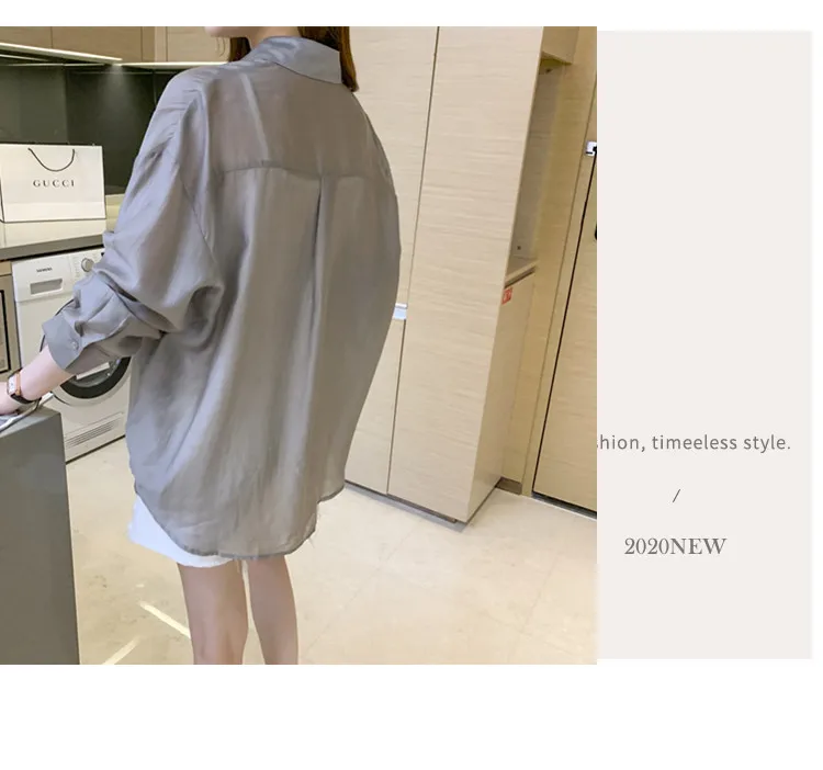 

Women's Blouse Long Sleeve Top Polo Shirts Solid Color Blouses Fashion Tops Casual Shirt Summer New Korean Through Houthion