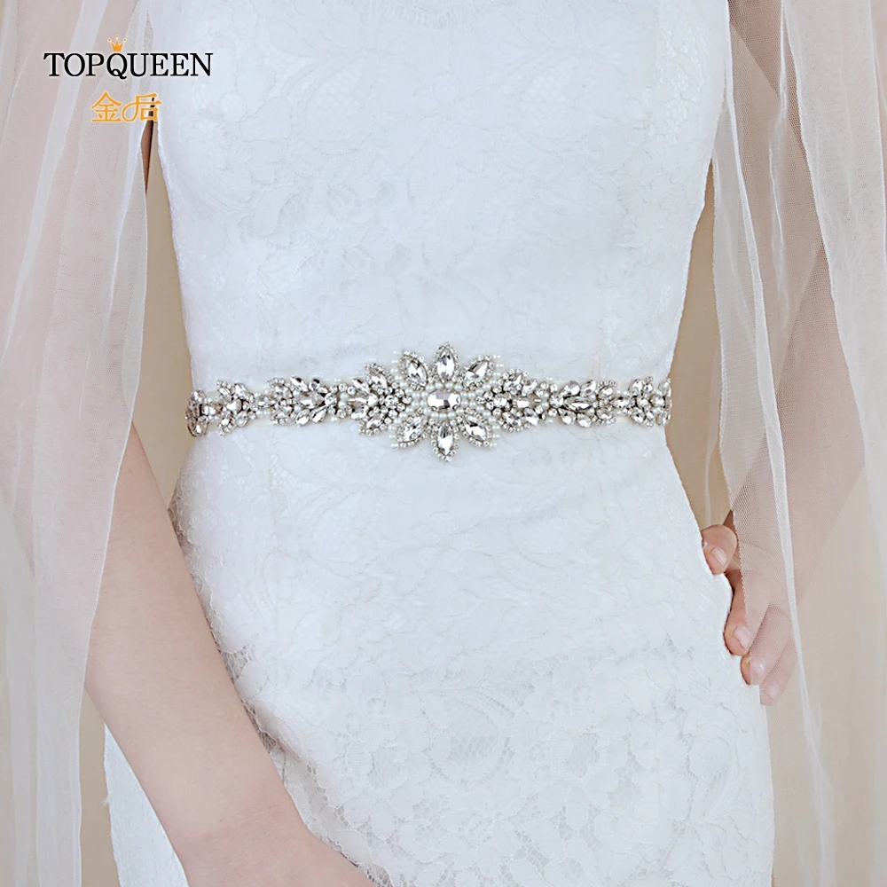 TOPQUEEN S410 стразы, свадебный пояс, пояс с серебряными бриллиантами и кристаллами для свадебного платья, свадебное украшение
