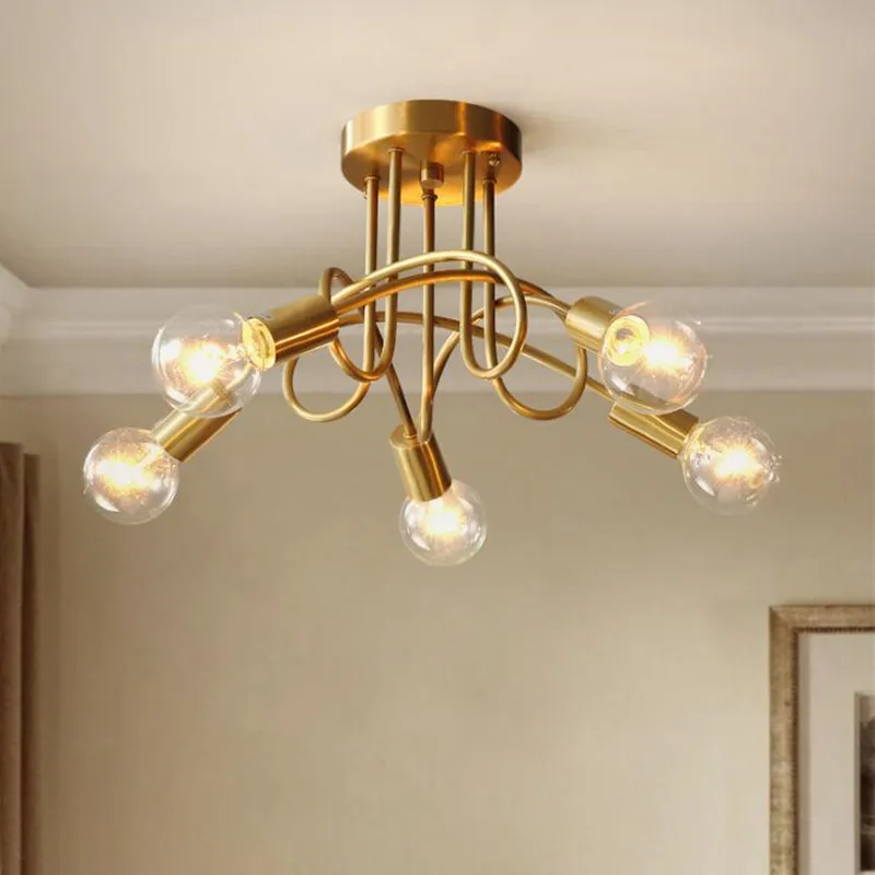 

American Retro Copper Ceiling Lamp Concise Art Edison Bulbs Bedroom Living Room LED Lighting Fixtures Free Shipping E27 Modern