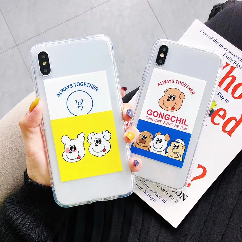 INS милый чехол для телефона с мультяшным животным щенком iphone Xs 11 pro MAX XR X 6 6s 7 8 plus