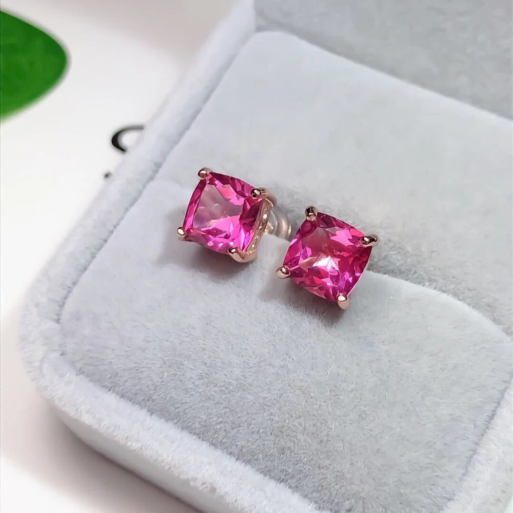 2020 новые серьги ювелирные изделия элегантные натуральные розовые топазы 7 мм