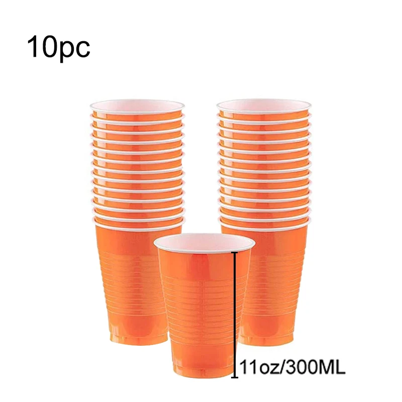 Набор одноразовых пластиковых тарелок чашек и салфеток оранжевого цвета | Дом