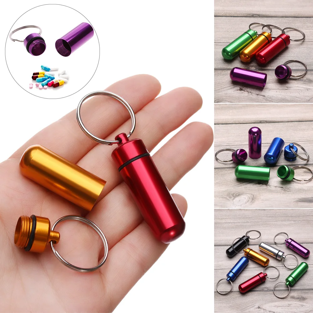 

Aluminum Medicine Box Medicine Box Container Bottle Rack Keychain Outdoor Medicine Box Portable Outdoor Tools Keychain Keyrings