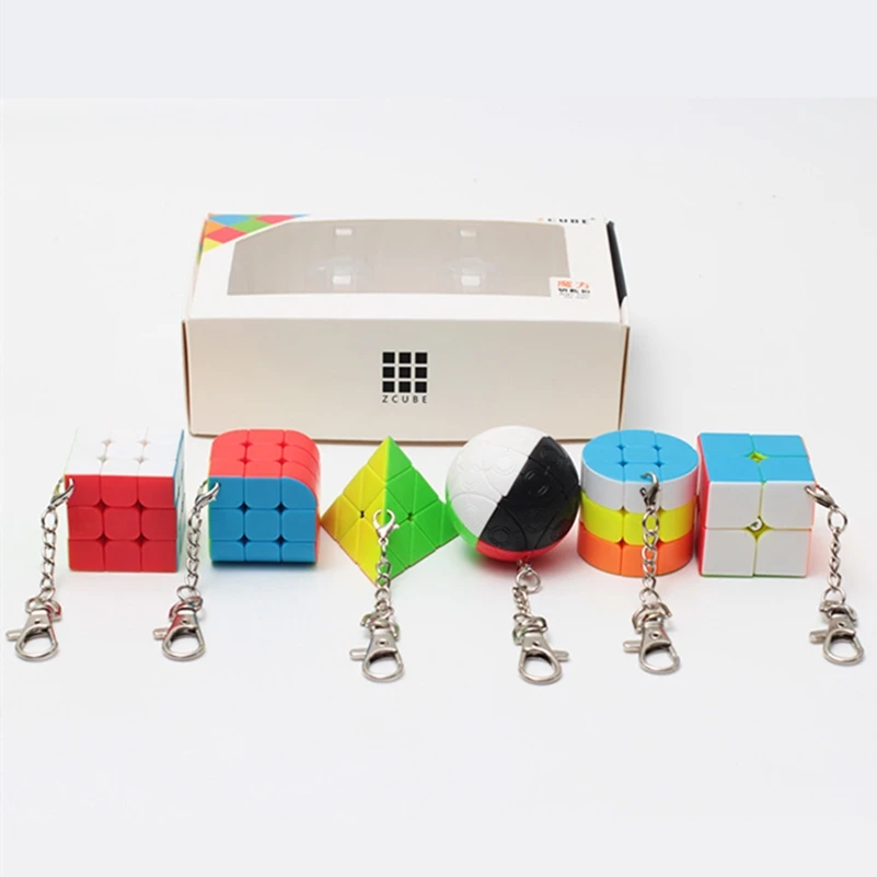 6 in1 gift box Key chain Puzzle magic Cube 3x3x3 cube backpack pendant cube 3x3 cubo magico lovely Game cube Keychain cube toys
