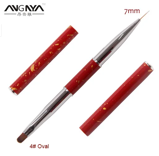 

ANGNYA Two Use Brush UV Gel Brush 4# Oval and 7mm Skinny Nail Art Liner Painting Flower Pen Red Metal Hand Design Manicure Tool