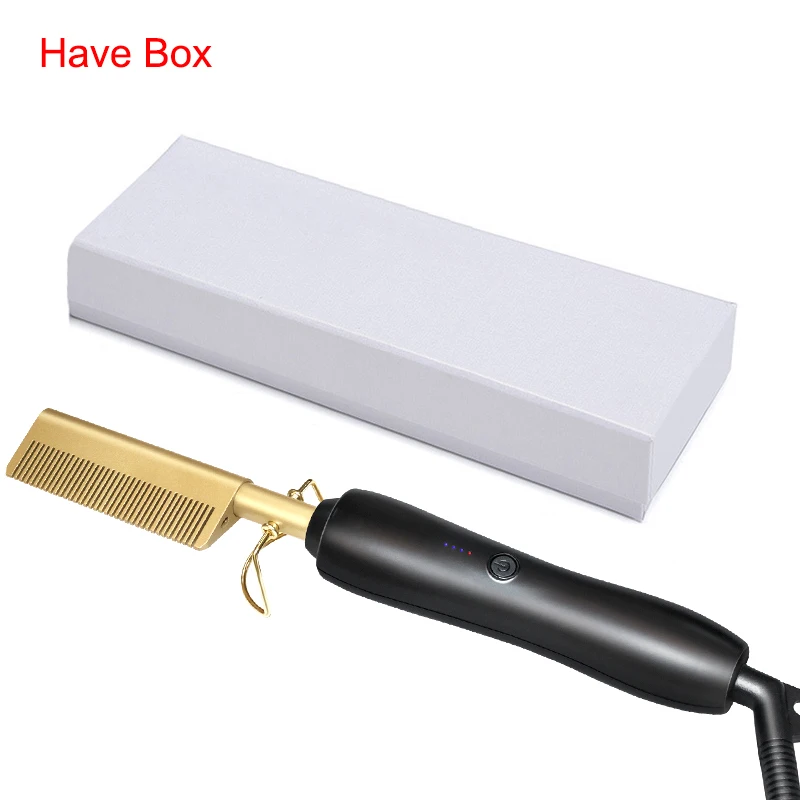 gold with box 3 в 1 Горячая Расческа для бороды, выпрямитель для волос, щетка, быстрый обогреватель, ионная электрическая расческа для выпрямления волос, многофункциональная Расческа для укладки волос - Цвет: gold with box