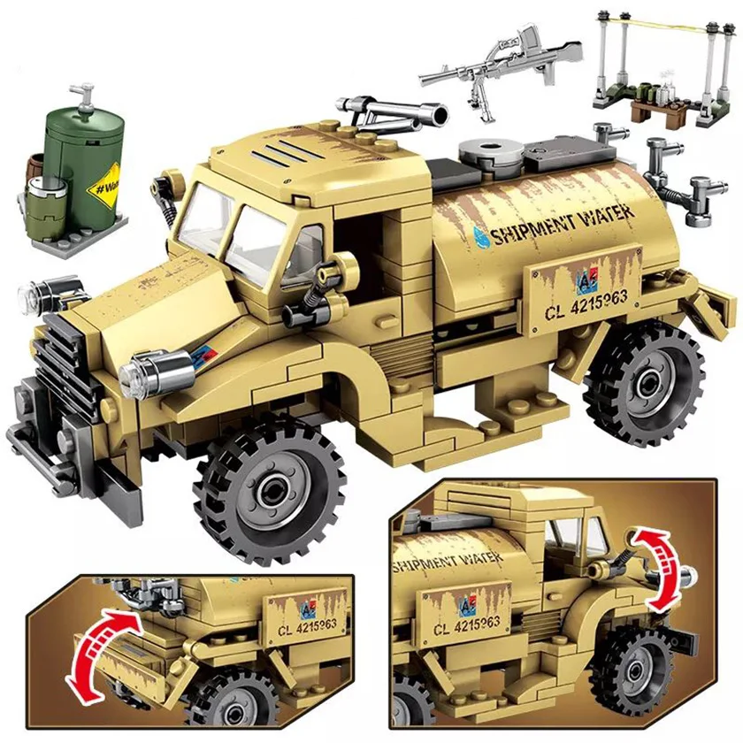 

SEMBO Military M4 Water Tank Truck Model Building Bricks Toys CMP C15A Empires of Steel Vehicle DIY Kids Assembled Blocks