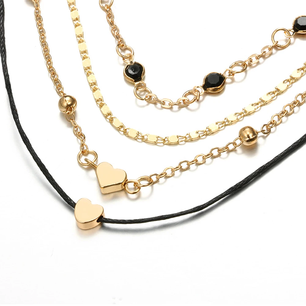 4 шт./компл. Новый женский браслет в стиле бохо Черная веревка цепочка ювелирные