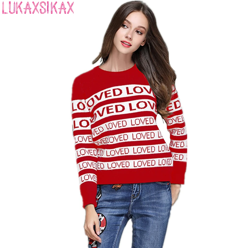 

2021 New Autumn Winter Women Thicken Warm Sweater High-end Custom Fashion LOVED Letter Stripe Pattern Designer Runway Sweater