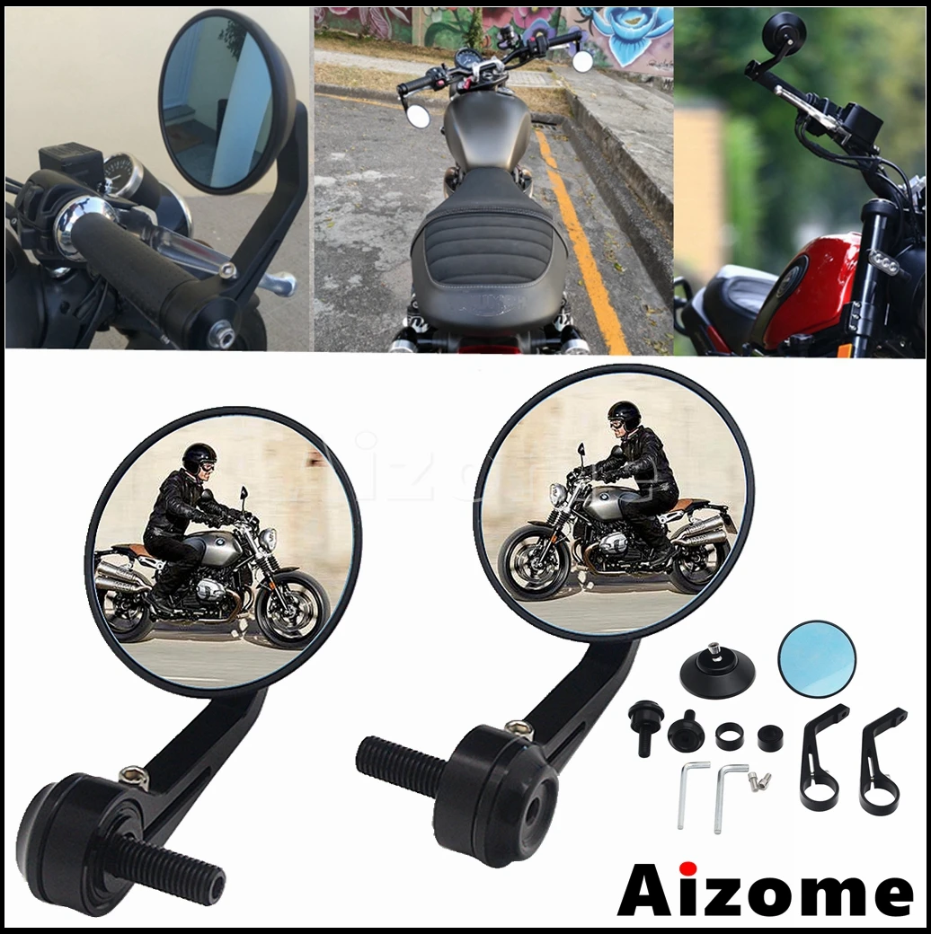 

2x Aluminum Round Rearview Mirror Motorcycle Handlebar Mirror Universal 12mm Bolt For BMW R nineT Scrambler Pure Racer Urban HP4