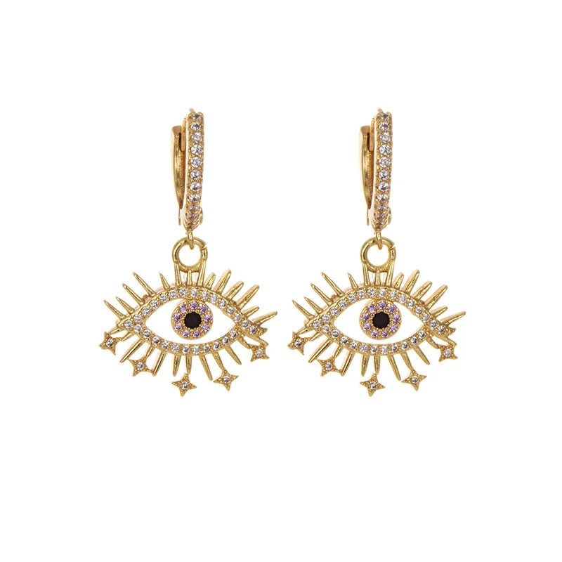 Радужные готические серьги Cross Eye с золотым сердцем Stud Bar медные Aretes De Moda украшения для женщин подарок на Рождество.