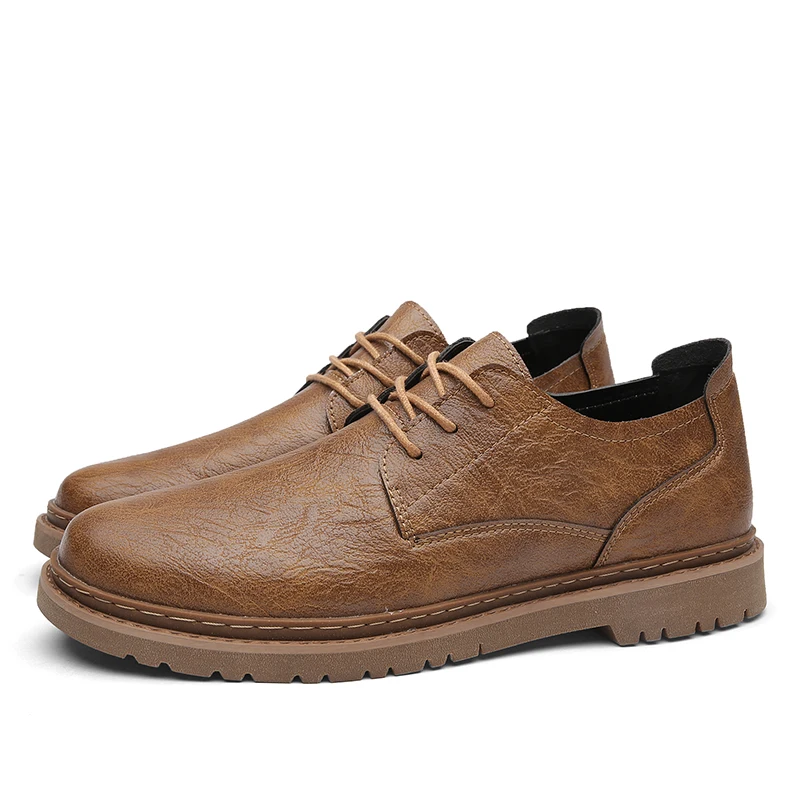 

New 2020 Four Seasons Microfiber Leather Low-Top Sneakers Brown Leather Flats Men Zapatos De Hombre Business Lace-Up Shoes *