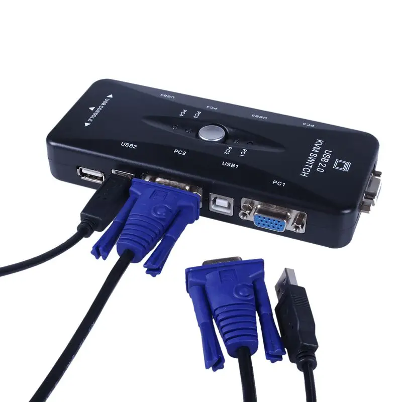 4 порта USB 2 0 KVM переключатель + Кабели клавиатура Монитор VGA SVGA ПК ноутбук |