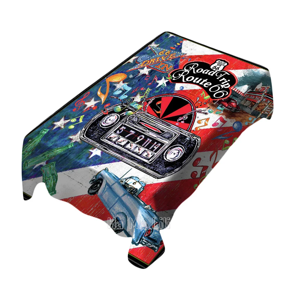 Прямоугольная скатерть для стола в стиле ретро с изображением американского