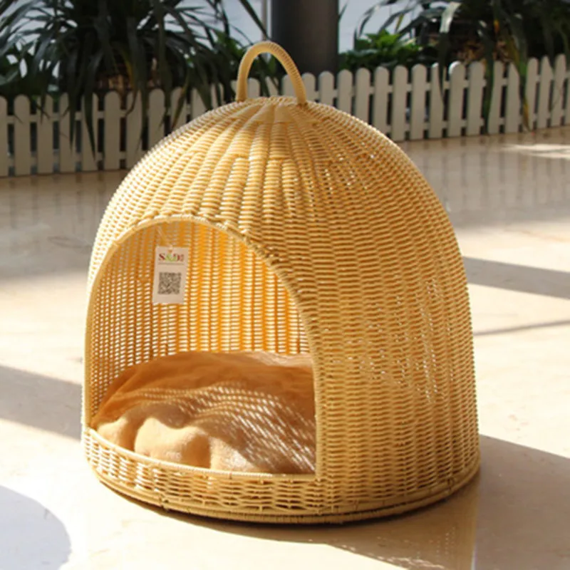 

Imitation Rattan Yurt Small House Villa Removable And Washable Four Seasons Available Cat Hous Pet Beds For Dogs Pet Supplies