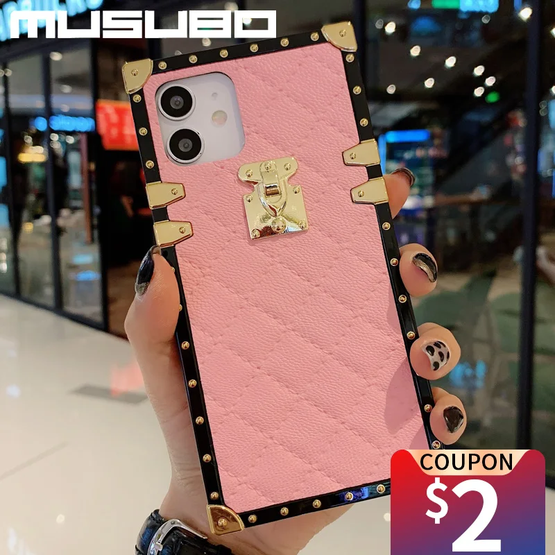 

MUSUBO Luxury Leather Phone Cover For iPhone 13 MINI 12 Pro Max 11 PRO X XS XR XSMAX SE2020 6S 7 8 PLUS With Lanyard Woman Case