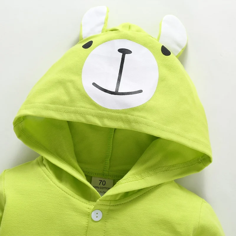 

New Autumn Winter Spring Baby Clothes Cotton Cute 3D Bear Long Sleeve Hooded Single Breasted Rompers Baby Boy Girl Romper 6-18M