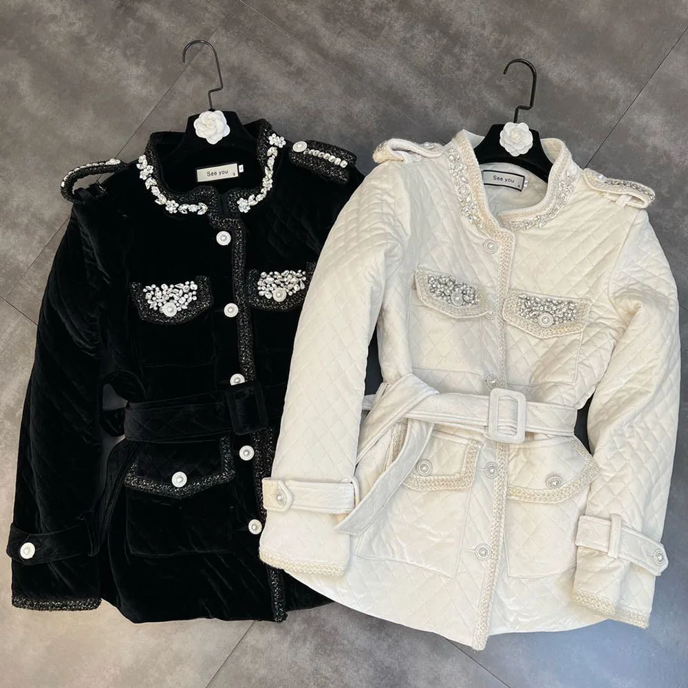 

Beading Winter Jacket Women Fashion Long Parka Thick Warm Overcoat High Quality Jackets Female Loose Plus Size Down Cotton Coat
