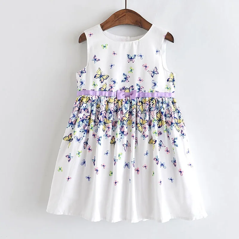 

ZWF155 Kids Girls Sleeveless Dress 1-12 Years Summer Girls Prined Dresses Children Clothes Baby Cotton Princess Dress Outfits