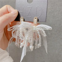 %e2%80%8bzdmxjl 2021 new trend fashion sweet bowknot women earring gauze long pearl fish wire tassels dangle earrings for female jewely