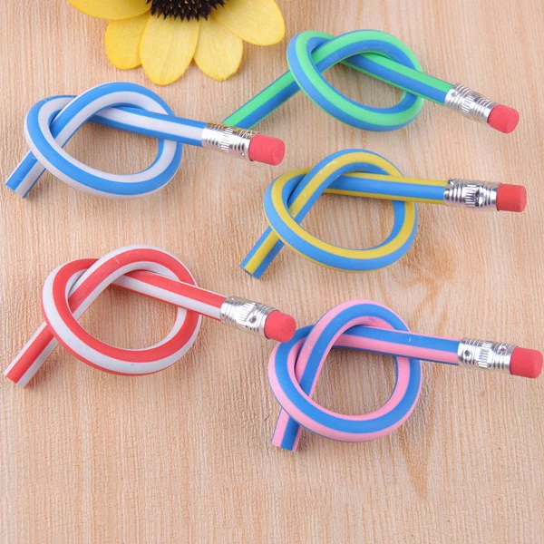 

5 Pcs Pencils Flexible Soft Pencil With Eraser Stationery Student Rubber Lead Writing Pencils School Office Supplies Pencils