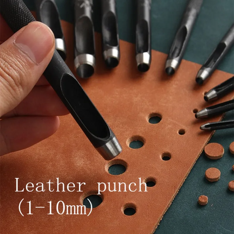 1-10mm Premium Leather Round Hollow Punch Set Belt Watch Band Hole Punching Metal Gaskets Processing Tools