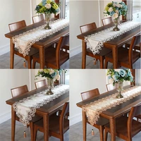 2022 hot fashion satin lace bed table runner embroidery table flag cloth cover tablecloth wedding christmas new year decor