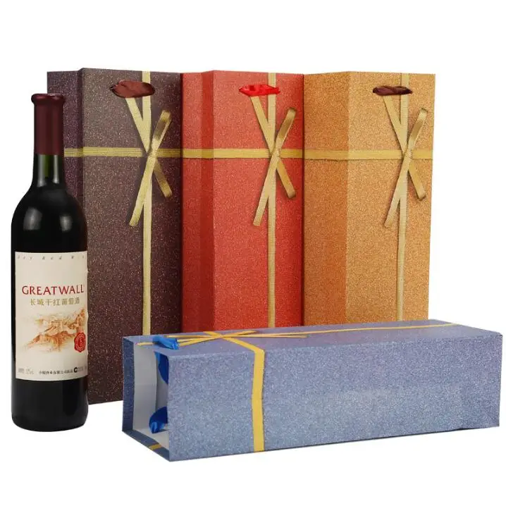 Бумага мешок бутылки вина перевозчика фестиваль вечерние подарка ручки ленты