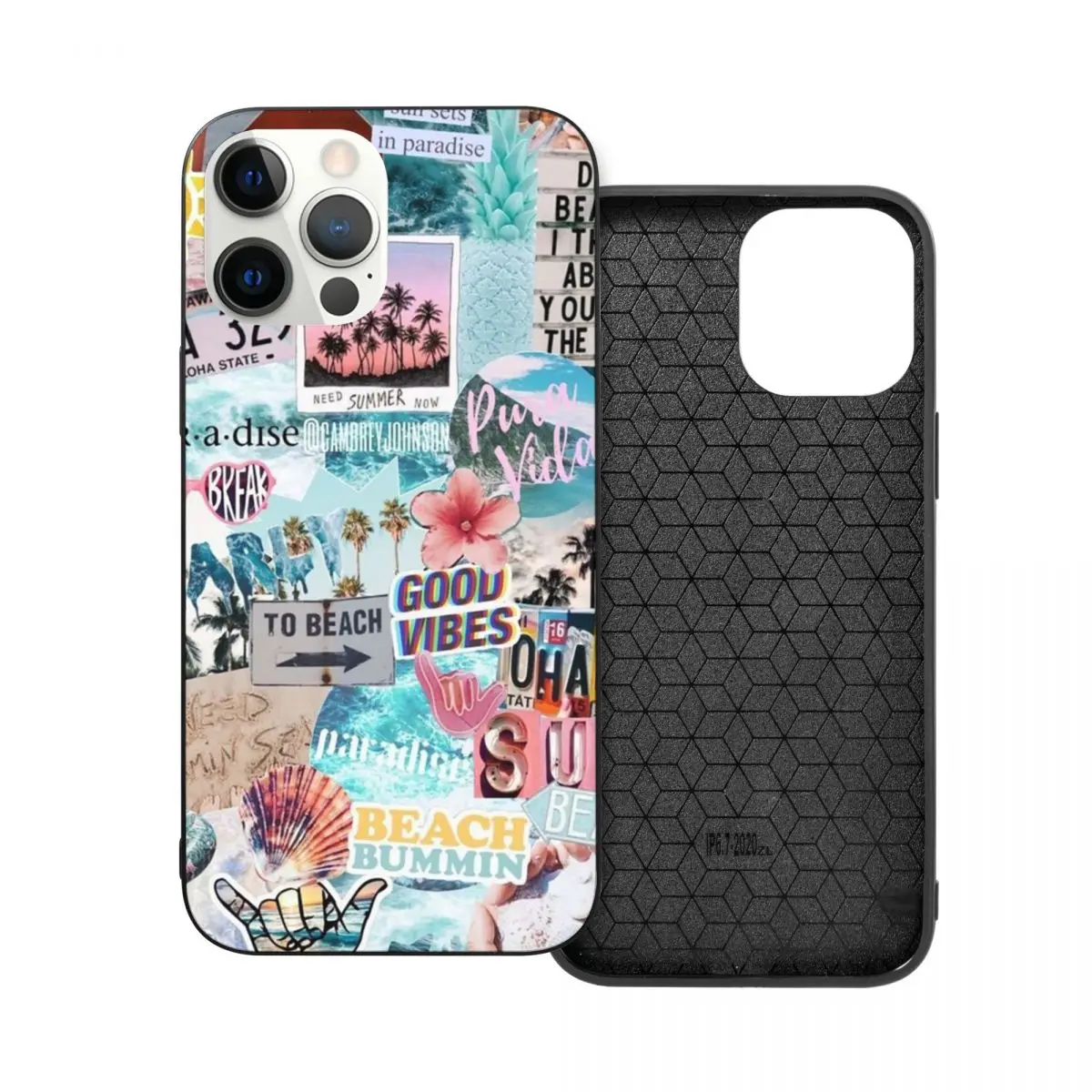 

Summer Break Collage PC Glass TPU Phone Bumper for iPhone 13 12 11 Xs Xr X Pro Max Mini 7 8 Se2 Plus 6 6S
