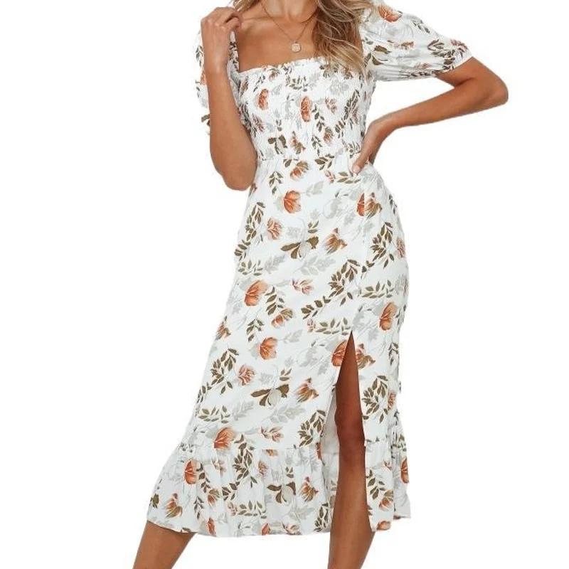 

High Waist Breast Wrap Split Bodycon Dress Women Summer Sexy Elegant Fashion Floral Boho Harajuku Party Club Maxi Formal Dresses