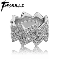 topgrillz baguette prong cuban ring in yellow gold iced out cubic zirconia mens ring hip hop fashion jewelry gift