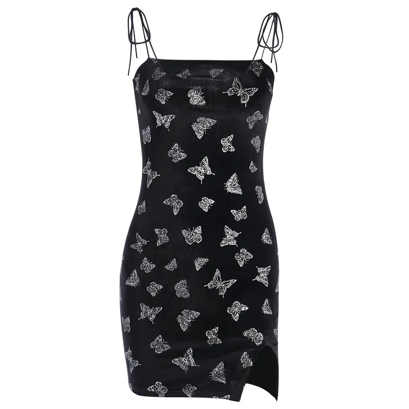 

Sexy Low Cut V-neck Printed Butterfly Graphic Dress Women Summer Casual Club Party Wear Vintage Bodycon Sling Mini Dresses