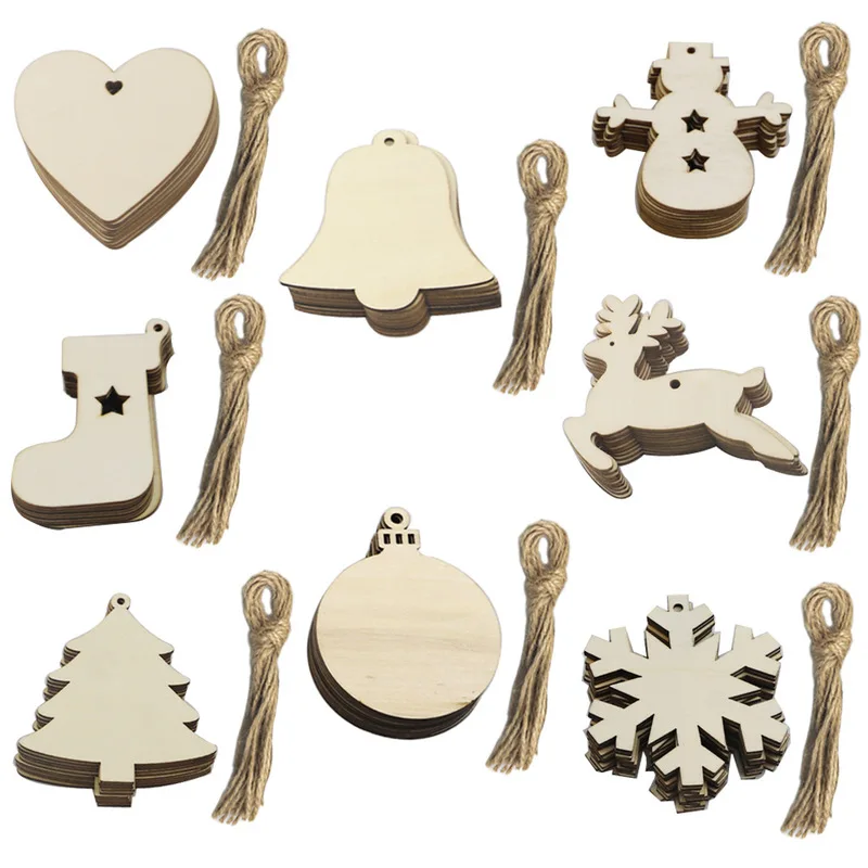 10PCS/Lot Snowflake Star Santa Claus Boots Bells Christmas Tree Hanging Wooden Ornaments Party Decorations for Home | Дом и сад