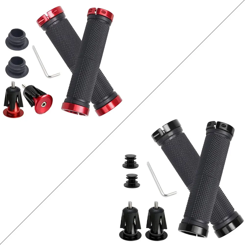 

1 Pair Bicycle Grips Rubber And Aluminium Alloy Non-Slip With Wrench Handle End Cover Straight Type Road Handle Bicycles Parts