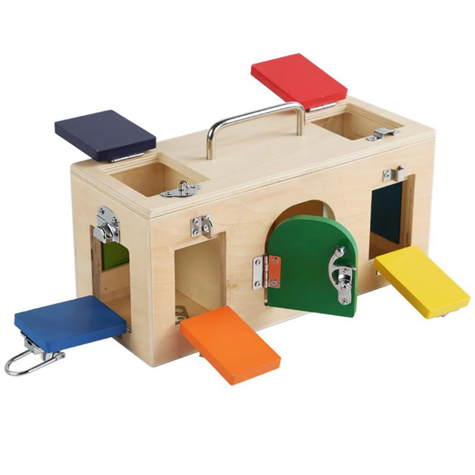 

Kids Montessori Educational Practical Wooden Toy Lock Latch Box Preschool
