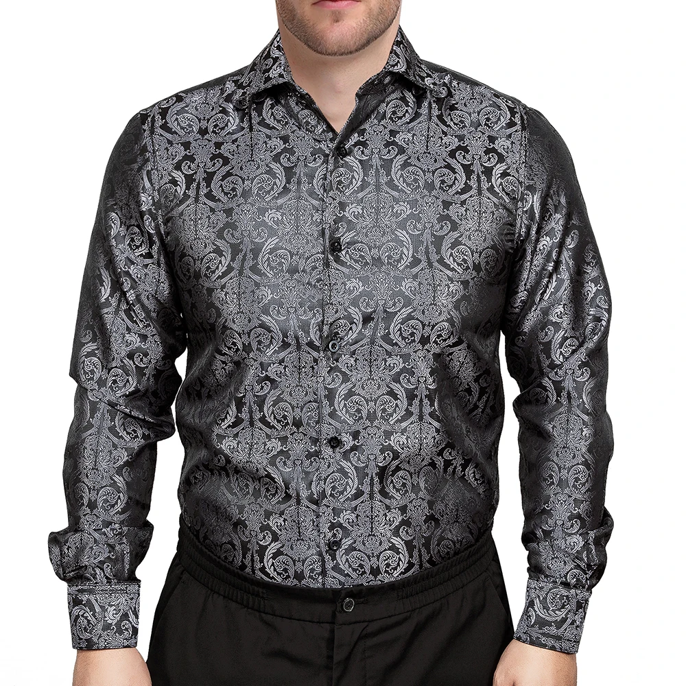 

Мужская деловая рубашка, синего, черного, серого цвета, с длинным рукавом, с узором пейсли, на осень/зиму, 2020