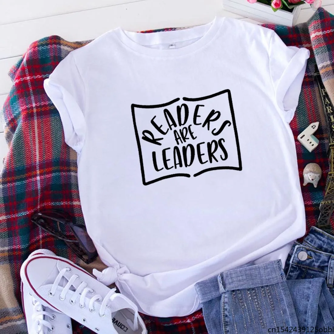 

Readers Are Leaders T Shirt Women Short Sleeve O-neck Loose Femme Black White Top