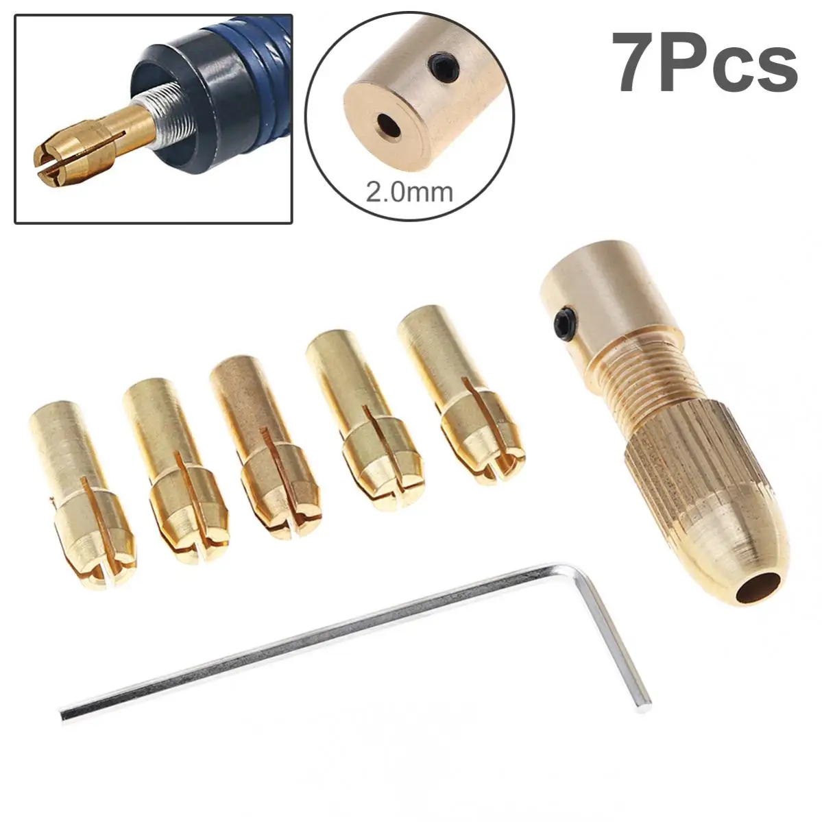 

7 шт мини-дрель адаптер для патронов цанги быстрой патрон для мини инструменты Медь дрель папка Медь Кепки оси дрель хомутик инструменты