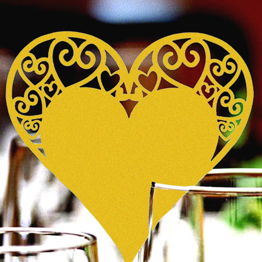 Горячие 50 шт бумажные именные карточки полые в форме сердца бокал для вина