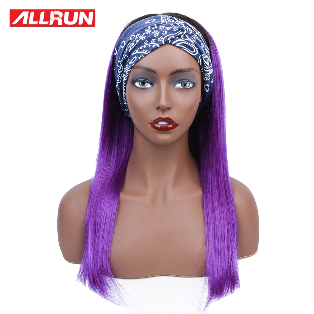

Headband Wig Human Hair Wigs Glueless Malaysian Straight Full Machine Wigs Remy No Gel Scarf Wigs for women Human Hair TB/Purple