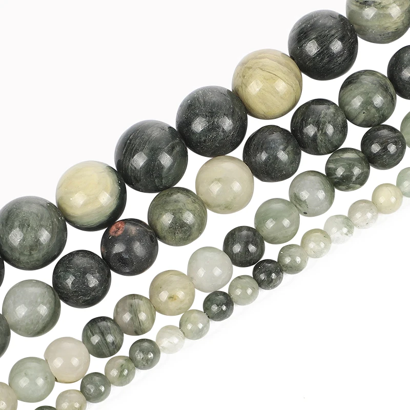 4/6/8/10/12 мм круглые зеленой травой бусы из натурального камня для изготовления
