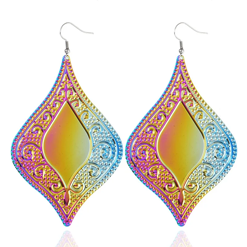 Новые яркие металлический лист свисающие серьги для женщин модное богемное