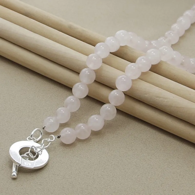 

925 Silver buckle 8mm Pink Crystal Necklace for Women Wedding Charm Jewelry Gifts