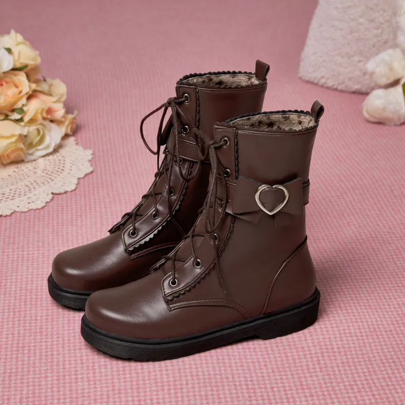 

YQBTDL Cross-tied Buckle Belt Heart-shaped Decoration Ankle Boots for Women Shoes 2021 Autumn Winter Party Princess Shorty Botas