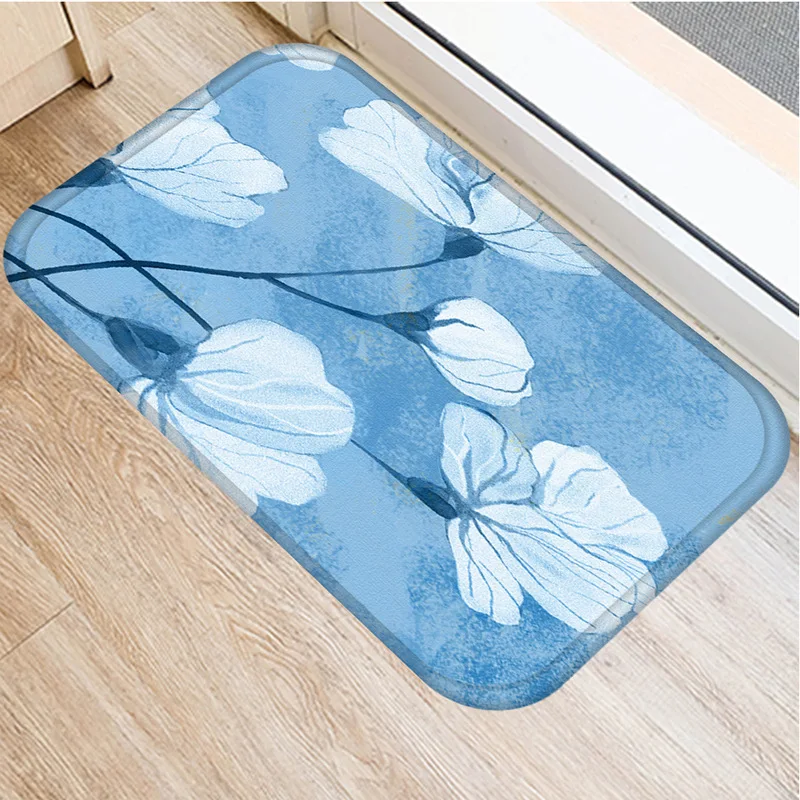 1 шт. Противоскользящий коврик с золотым и голубым цветочным узором дверные